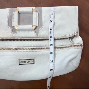 Jimmy Choo Marin Clutch White Leather Foldover Clutch Wristlet Purse Matte Gold